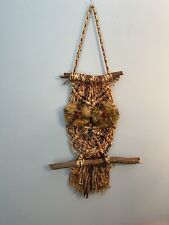 Vintage 1970's MCM Boho Hand Woven Macrame Owl Large picture