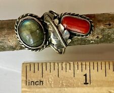FAB Old Navajo Native American Labradorite & Coral Sterling Silver Ring Sz 5.75 picture