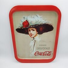 Vintage 1971 COCA-COLA Hamilton King 1909 Girl in Large Hat Red Rose Tin Tray picture