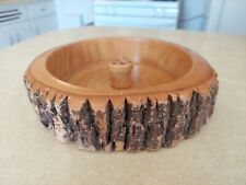 Vintage Tree Bark Walnut Nut Bowl Mid Century Wood Decor 8.5” Diameter Felt picture