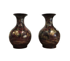 Chinese Pair Brown Golden Scenery Decorative Vases cs936 picture