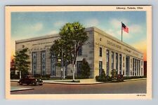 Toledo OH-Ohio, Library, Scenic, Old Car, Light Post, Vintage Postcard picture