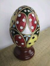 Vintage Beautiful Multi-Color Cloisonné Egg With Wood Stand 5