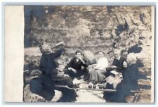 c1910's Candid Picnic Old Woman Drinking Alcohol Men RPPC Photo Postcard picture