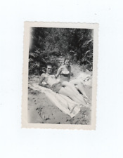Vintage Photo Summer Fun Young Couple Sunbathing On Sand Lake Outdoor Snapshot picture