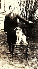 c1910 YOUNG MAN W/ TERRIER TYPE PUPPY DOG WELL DRESSED RPPC POSTCARD P1699 picture