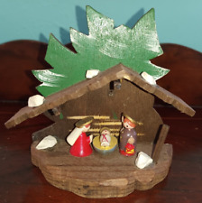 Vintage Wooden Christmas Miniature Nativity Ornament 3.5