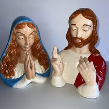 Vintage Pair Of Holland Mold Jesus & Mary Ceramic Bust Rare picture