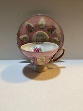 Vintage Japan China Tea Cup & Saucer Pink Lusterware Roses Gold Trim Floral picture