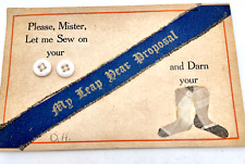 RARE Antique My Leap Year Love Proposal Postcard Real Buttons Fabric Socks NEW picture