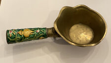 Vtg 19c Chinese Brass Handle Cup Flower Enamel Decorative Handle picture