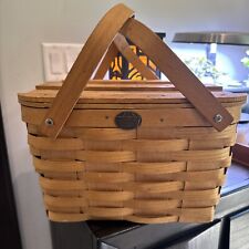 Peterboro Wooden Picnic ~2 Pie Basket with Lid, Handles and Tray USA Made picture