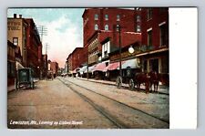 Lewiston ME-Maine, Looking Up Lisbon Street, Vintage Postcard picture