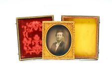 Antique 1/6th Plate Daguerreotype Handsome Young Man Chops Fine Suit Hand-Tinted picture