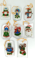 Christmas Ornament Suncatcher Hand Painted Plastic Set Of 8 Vintage Holiday picture