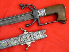 FINEST ANTIQUE ISLAMIC NIMCHA SILVER ENAMEL SWORD Morocco Maghreb Arab Dagger picture