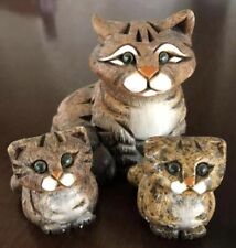 Vintage Uruguay Ceramic Artesania Rinconada Tabby Cat trio Figurines set picture