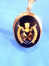ANTIQUE VICTORIAN 10K YELLOW GOLD ONYX ENAMEL COAT OF ARMS FAMILY CREST PENDANT picture