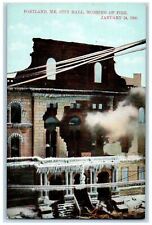 c1910 City Hall Morning Fire Destroyed Snow Burned Portland Maine ME Postcard picture