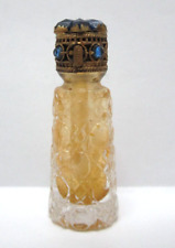 Vintage 1930's Irice Czech Dram Crystal Perfume Bottle Bronze Blue Jeweled Cap picture