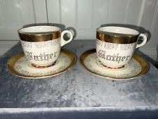 Vintage Sabin Tea Set 22K Gold Trimmed, Rare Mother & Father Cups Saucers set picture