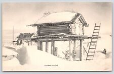 Alaska~Alaskan Hunters Cache~Log Cabin on Stilts~Ladder~1930s Sepia Postcard picture