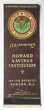 The Howard Savings Institution - Newark, New Jersey 20 Strike Matchbook Cover NJ picture