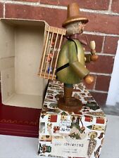 Vtg German Smoker Bird handler With Cage Missing Walking Stick 7.5” Tall W Box picture