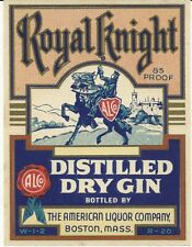 Original Vintage Royal Knight Distilled Dry Gin Label Boston, Massachusetts picture