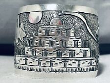 JAW-DROPPING PUEBLO NAVAJO STERLING SILVER SIGNED WIDE BRACELET picture