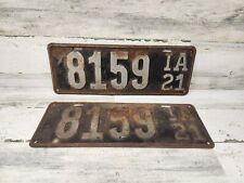 Original Matched Pair 1920 Iowa IA Metal License Plates 8159 4-digit picture