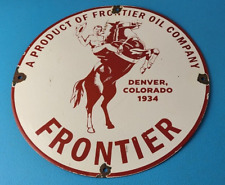 Vintage Frontier Gasoline Sign - Cowboy Gas Oil Service Station Porcelain Sign picture
