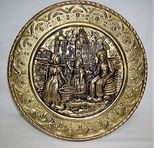 Vtg Brass Embossed Stamped Hammered Dutch Scene Wall Charger Plate England Made picture