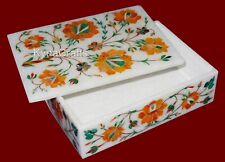 7x5 Inches Giftable Box Inlaid with Floral Pattern Rectangle Marble Jewelry Box picture