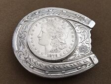 Vintage Gem Sterling Silver 1879 Morgan Dollar Coin Diablo Horseshoe Belt Buckle picture