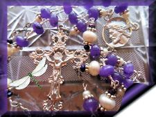 Handmade Unbreakable Rosary or Necklace Amethyst & Freshwater Pearls Blest w Pio picture