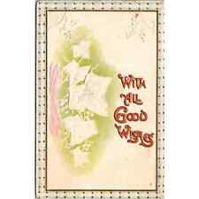Vintage Postcard With All Good Wishes Embossed Airbrushed Leaves Postmarked 1914 picture