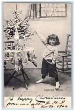 Christmas Postcard Little Boy With Christmas Tree Tuck c1910's Posted Antique picture