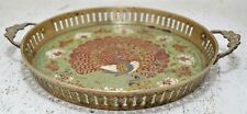 Antique Brass Round Decorative Tray Original Old Very Fine Engraved Painted picture