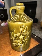 Vintage McCoy Pottery Green Moonshine Whiskey Cookie Jar Jug Cork Lid Ceramic picture