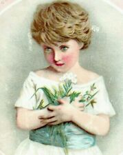 1880s-90s Victorian New Year's Card Adorable Child Flowers #5N picture