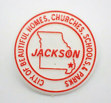 Jackson Missouri Beautiful Homes Churches Schools Parks Vintage Lapel Pin picture