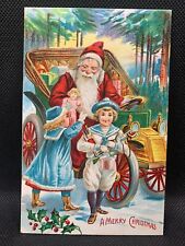 Vintage Christmas SANTA CLAUS Driving Car/Delivering Presents to Kids - Postcard picture