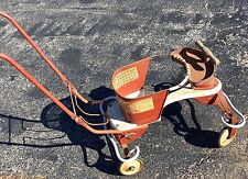 Antique White Metal Wooden Baby Stroller Walker Vintage 1950s 36