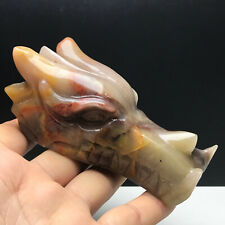 431g Natural Crystal .THREE COLORFUL AGATE. Hand-carved. Exquisite Dragon Skull picture