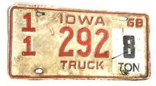 1968 Iowa License Plate Low Number 8 Ton Truck Vintage Antique Historical USA picture