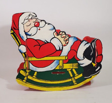 Vintage Die Cut Santa Claus Sleeping Rocking Chair Christmas Card Holder picture