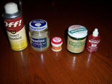 NEAT VTG  RARE COLLECTOR'S LOT 5  LABELED MERCHANDISE TIN CAN *BOTTLE  & JARS picture