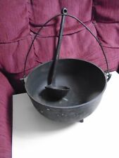 Large 10” Antique Cast Iron Cauldron With Handle & Ladle picture