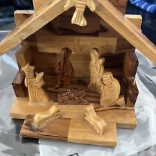 Vintage Olive Wood Hand Carved In Bethlehem Nativity Scene picture